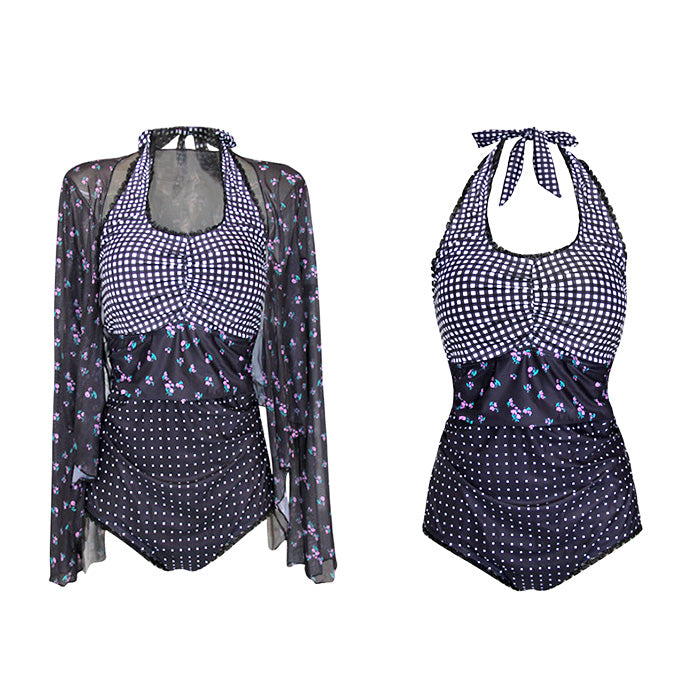大きいサイズ レディース ドットミスト・シアーフラワーカーデ水着(LL/3L/4L/5L/6L/7L)