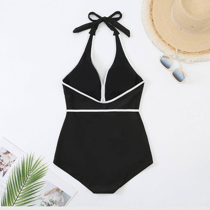 大きいサイズ レディース モノクロ花飾りのレディワンピスイムウェア水着(L/LL/3L/4L/5L)