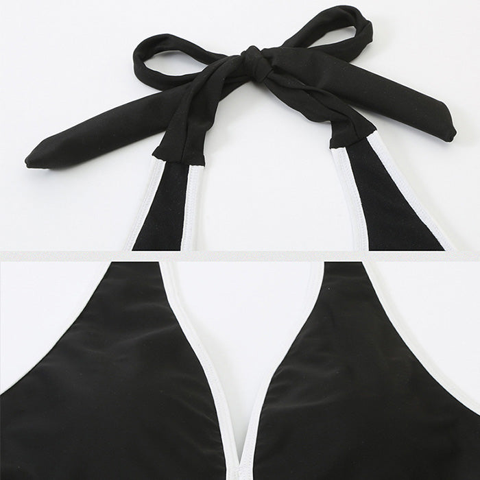 大きいサイズ レディース モノクロ花飾りのレディワンピスイムウェア水着(L/LL/3L/4L/5L)