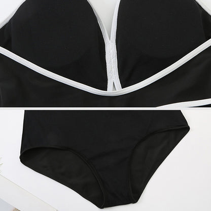 モノクロ花飾りのレディワンピスイムウェア水着(L/LL/3L/4L/5L)