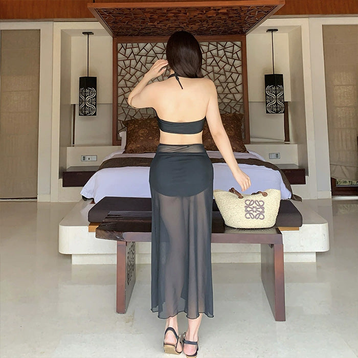 大きいサイズ レディース Beautiful Silhouette Black Draped Swimwear (L/LL/3L/4L/5L)
