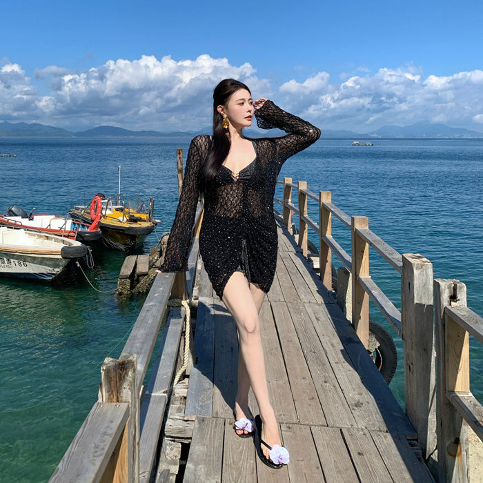 大きいサイズ レディース ナイトグリッター・透け感ドレススイムウェア(LL/3L/4L/5L/6L/7L)