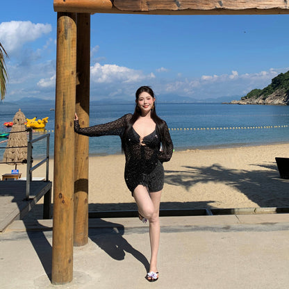 ナイトグリッター・透け感ドレススイムウェア(LL/3L/4L/5L/6L/7L)