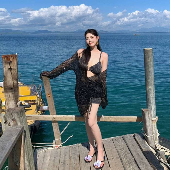 大きいサイズ レディース ナイトグリッター・透け感ドレススイムウェア(LL/3L/4L/5L/6L/7L)