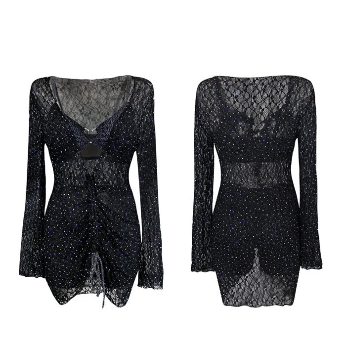 大きいサイズ レディース ナイトグリッター・透け感ドレススイムウェア(LL/3L/4L/5L/6L/7L)