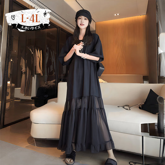 ノワールシフォン・ゆるふわレイヤーワンピース(L/LL/3L/4L)