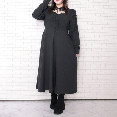【大きいサイズのワンピースランキング】Front-opening long-sleeved dress (3L/4L/5L/6L) / Taberunosky