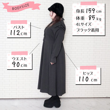 大きいサイズレディースフロントオープン長袖ワンピース（3L/4L/5L/6L）/Taberunosky（タベルノスキー）