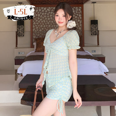 ミントフラワー・ギャザーリボンスイムウェアセット(L/LL/3L/4L/5L)