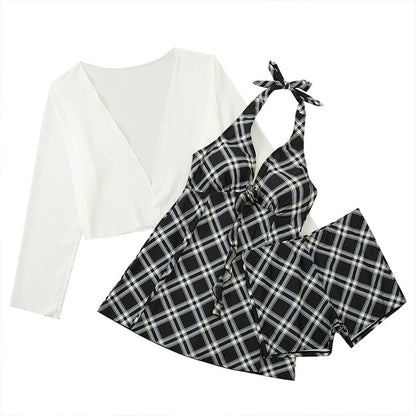 チェックフレア・体型カバースイム3点セット(LL/3L/4L/5L/6L)