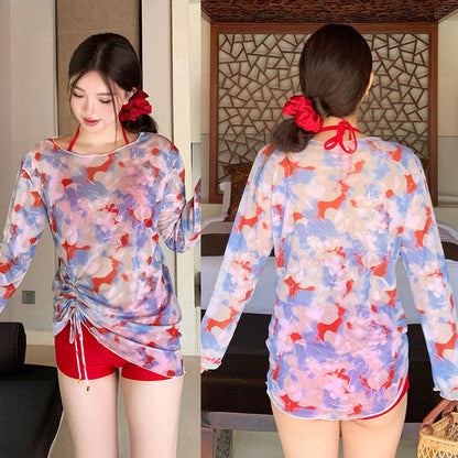 水彩フラワーの透け感リゾート水着セット(LL/3L/4L/5L/6L)