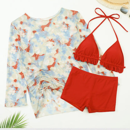 水彩フラワーの透け感リゾート水着セット(LL/3L/4L/5L/6L)