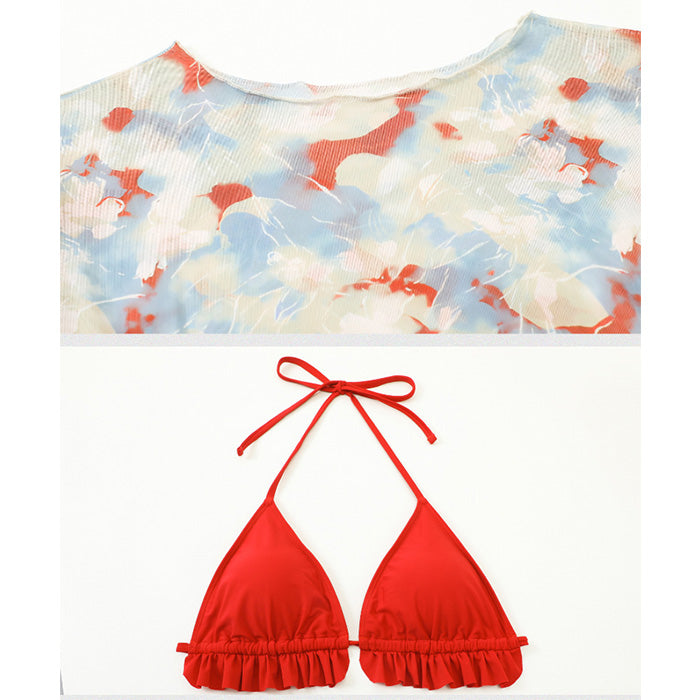 大きいサイズ レディース 水彩フラワーの透け感リゾート水着セット(LL/3L/4L/5L/6L)