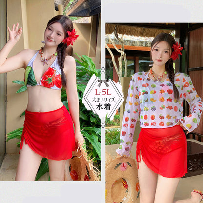 トロピカルフルーツのシアーカバー水着セット(L/LL/3L/4L/5L)