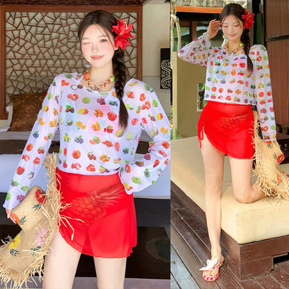 トロピカルフルーツのシアーカバー水着セット(L/LL/3L/4L/5L)