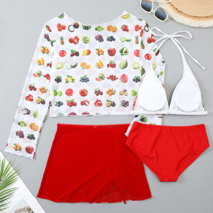 トロピカルフルーツのシアーカバー水着セット(L/LL/3L/4L/5L)