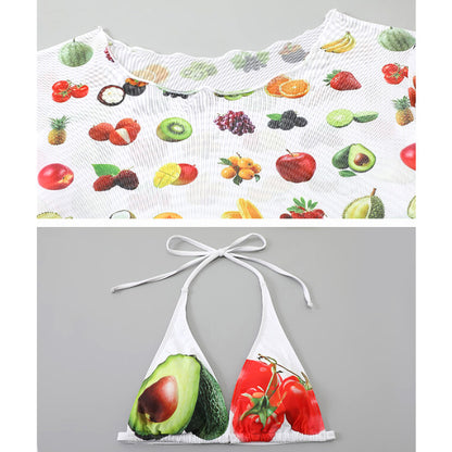 トロピカルフルーツのシアーカバー水着セット(L/LL/3L/4L/5L)