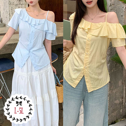 サマーフリルラインアシメカットソートップス(L/LL/3L/4L/5L)