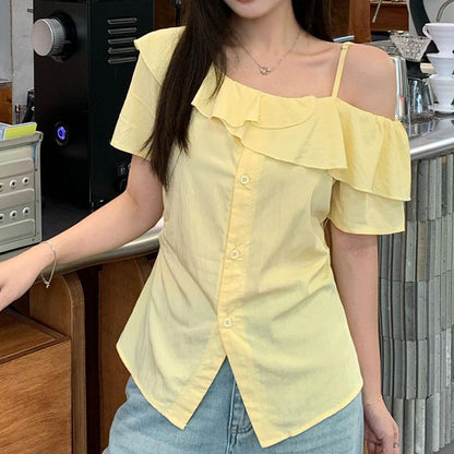 サマーフリルラインアシメカットソートップス(L/LL/3L/4L/5L)