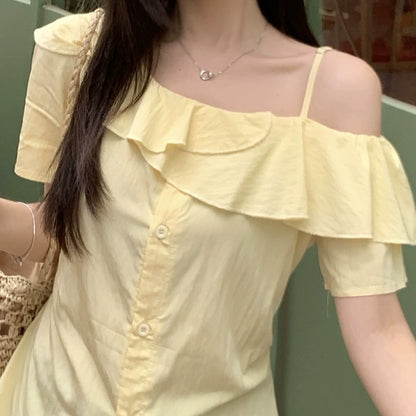 サマーフリルラインアシメカットソートップス(L/LL/3L/4L/5L)