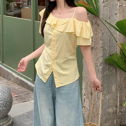 サマーフリルラインアシメカットソートップス(L/LL/3L/4L/5L)