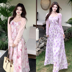 花霞ロングロマンティックアンサンブルワンピースセット(L/LL/3L/4L/5L)