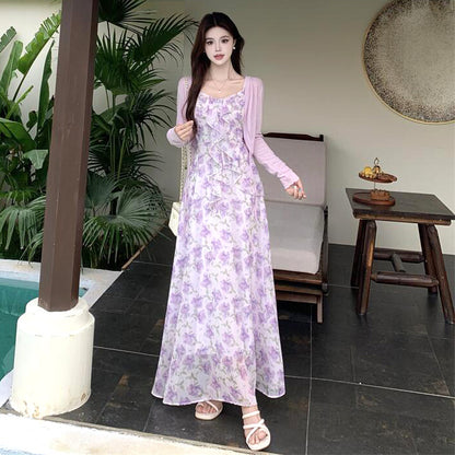 花霞ロングロマンティックアンサンブルワンピースセット(L/LL/3L/4L/5L)