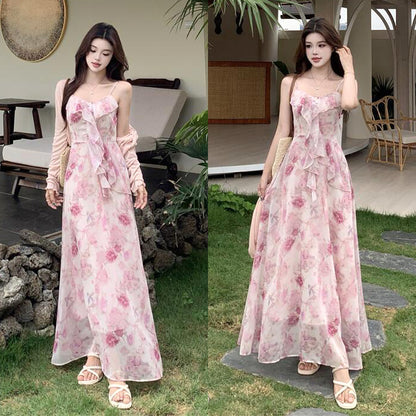 花霞ロングロマンティックアンサンブルワンピースセット(L/LL/3L/4L/5L)