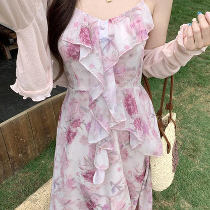 花霞ロングロマンティックアンサンブルワンピースセット(L/LL/3L/4L/5L)