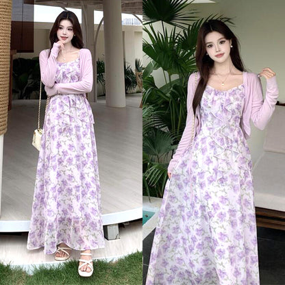 花霞ロングロマンティックアンサンブルワンピースセット(L/LL/3L/4L/5L)