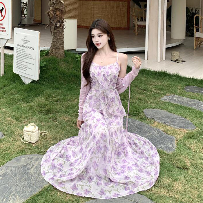 大きいサイズ レディース 花霞ロングロマンティックアンサンブルワンピースセット(L/LL/3L/4L/5L)