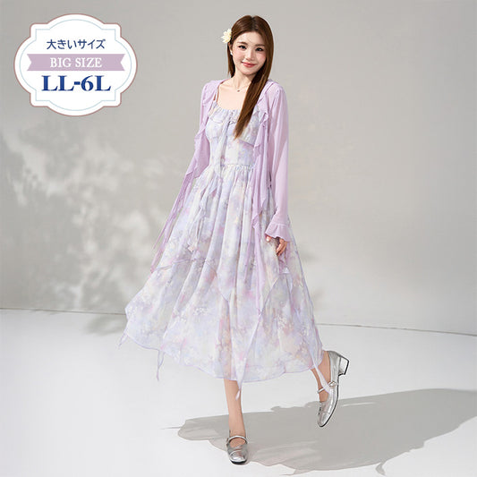 月花しずくのシフォンキャミワンピースセットアップ(LL/3L/4L/5L/6L)