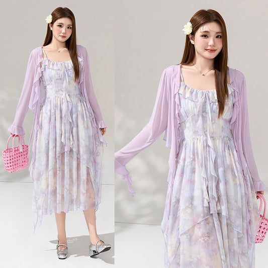 月花しずくのシフォンキャミワンピースセットアップ(LL/3L/4L/5L/6L)