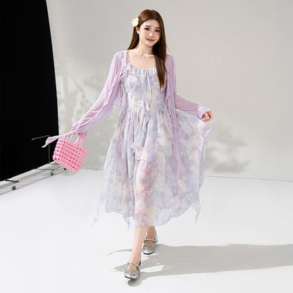 月花しずくのシフォンキャミワンピースセットアップ(LL/3L/4L/5L/6L)