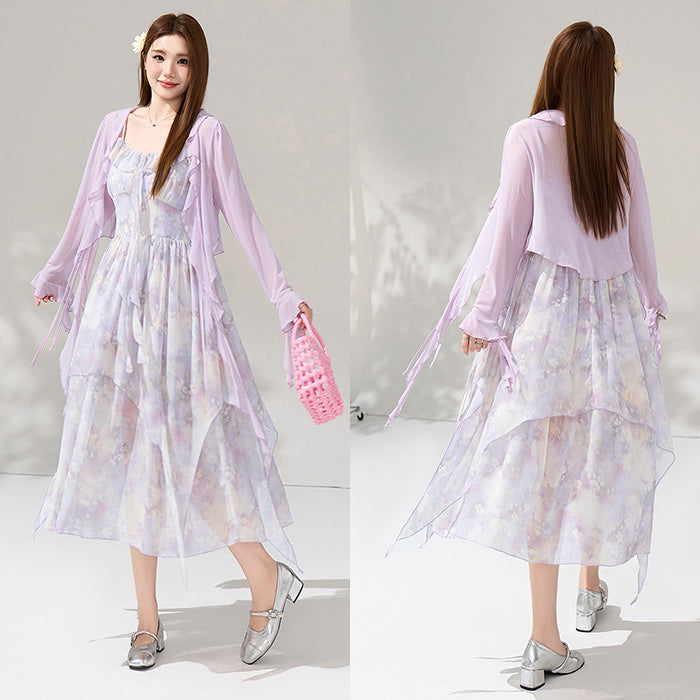 大きいサイズ レディース 月花しずくのシフォンキャミワンピースセットアップ(LL/3L/4L/5L/6L)