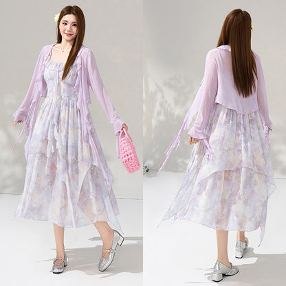 月花しずくのシフォンキャミワンピースセットアップ(LL/3L/4L/5L/6L)