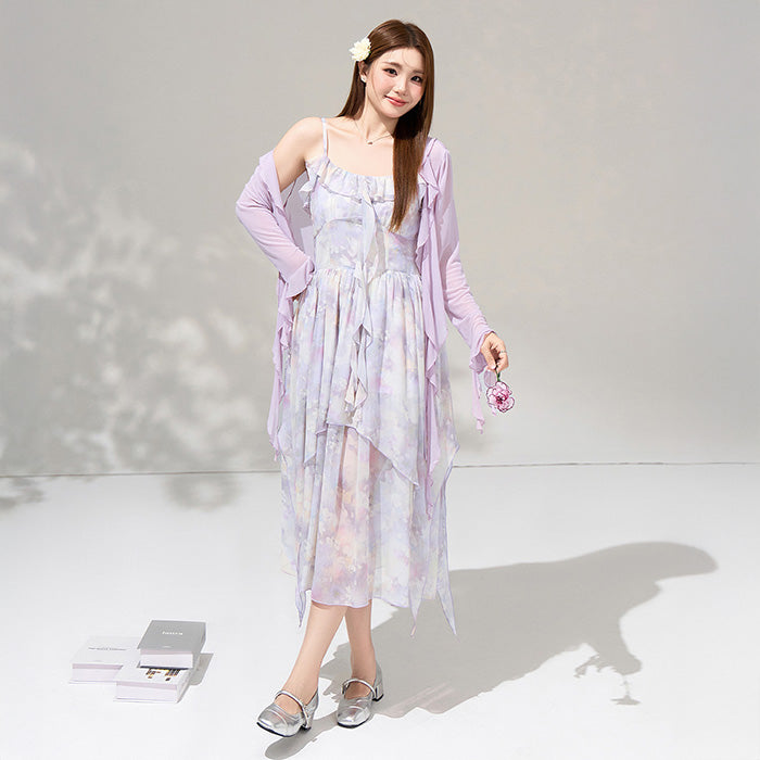 大きいサイズ レディース 月花しずくのシフォンキャミワンピースセットアップ(LL/3L/4L/5L/6L)