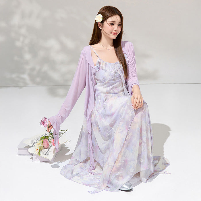 大きいサイズ レディース 月花しずくのシフォンキャミワンピースセットアップ(LL/3L/4L/5L/6L)