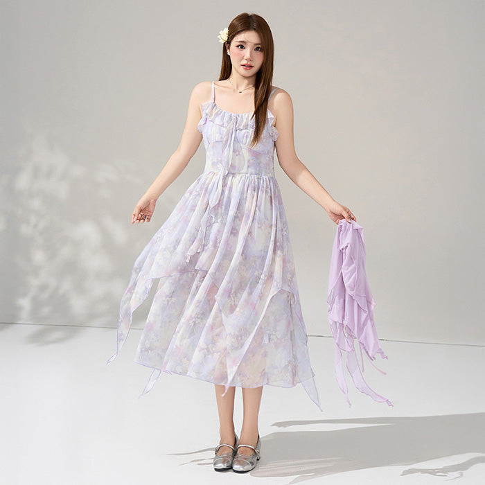 大きいサイズ レディース 月花しずくのシフォンキャミワンピースセットアップ(LL/3L/4L/5L/6L)