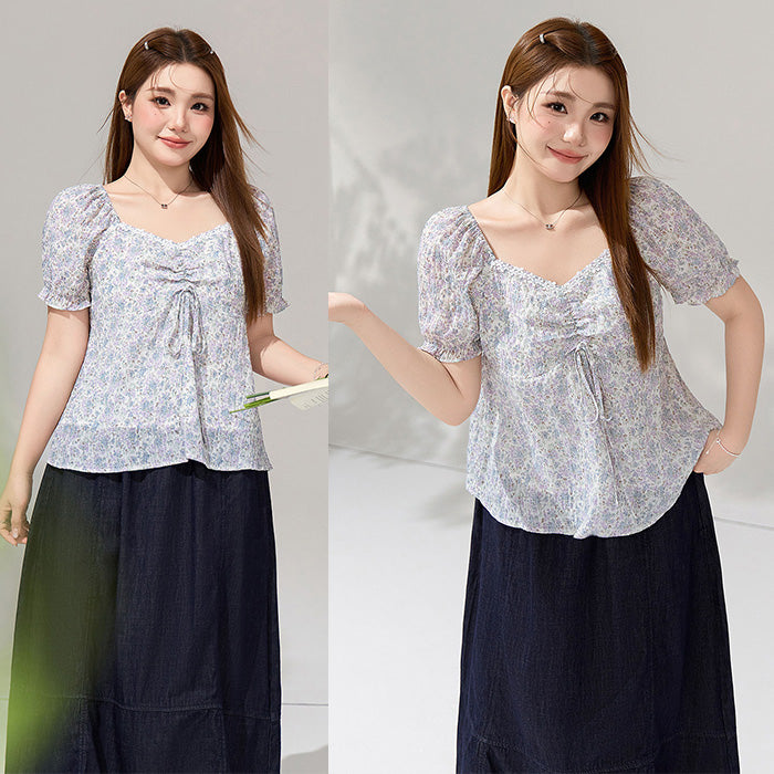 大きいサイズ レディース Small Floral Fluffy Wind Blouse (US 14/16/18/20/22)