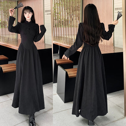 ウエストシェイプ・チャイナ黒ロングワンピース(L/LL/3L/4L/5L)