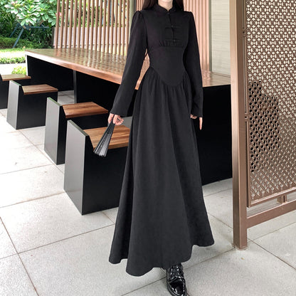 ウエストシェイプ・チャイナ黒ロングワンピース(L/LL/3L/4L/5L)