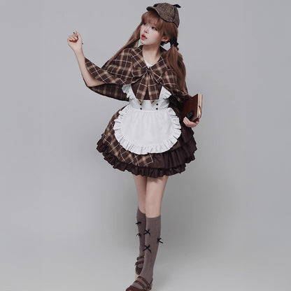 クラシカルチェックの探偵メイドさんコスチューム (M/L/LL/3L/4L/5L/6L)/コスプレ