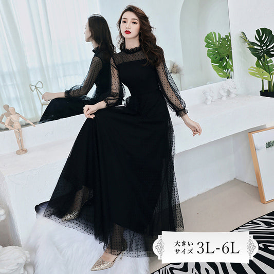 ルミナス・ドットシフォンワンピース(3L/4L/5L/6L)オケージョン/結婚式