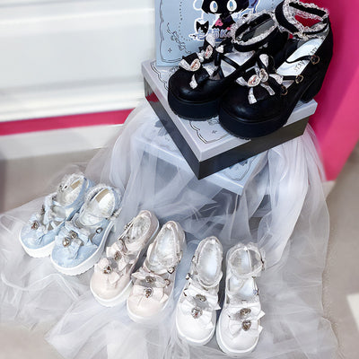 厚底レースリボンパンプス（40/41）/大きいサイズの靴