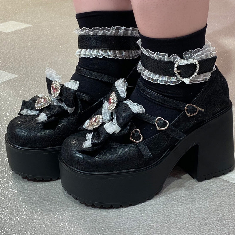 Platform lace ribbon pumps (40/41) / large size shoes