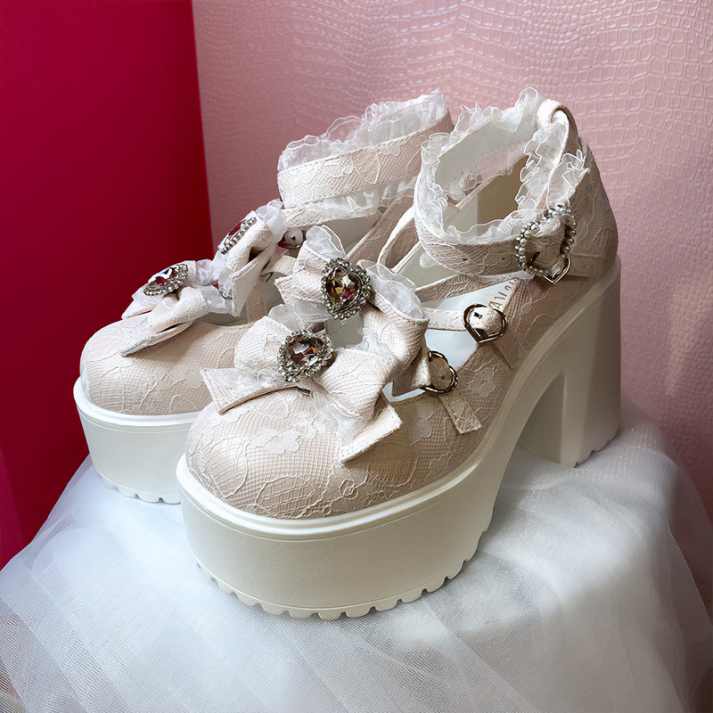 Platform lace ribbon pumps (40/41) / large size shoes
