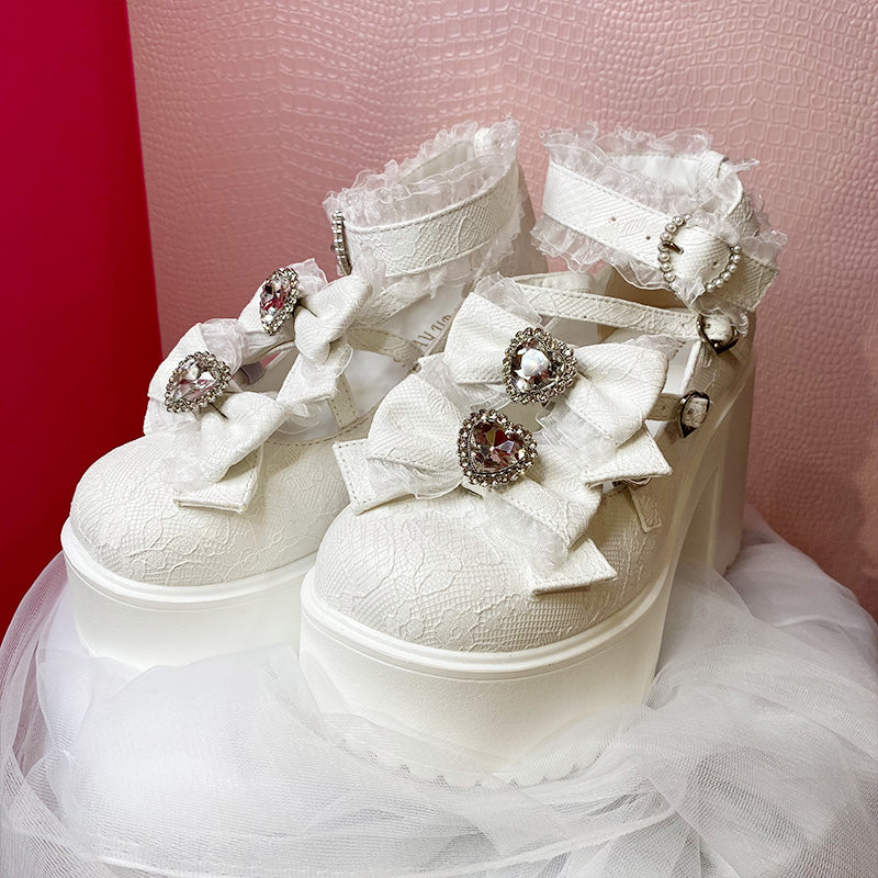 Platform lace ribbon pumps (40/41) / large size shoes