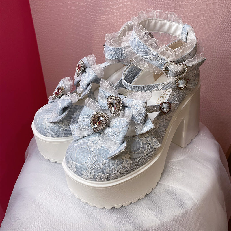 Platform lace ribbon pumps (40/41) / large size shoes