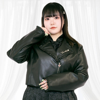 【大きいサイズのアウターランキング】フリルライダースジャケット(4L/5L/6L)/Taberunosky（タベルノスキー）